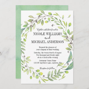 Invitation Verdure Aquarelle rustique WREATH MARIAGE de feuil