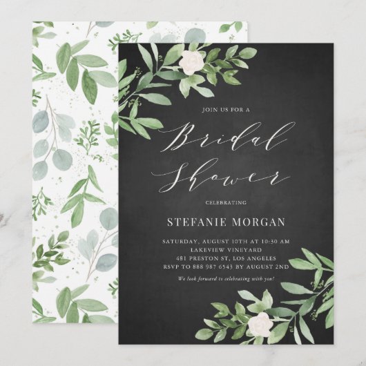 Invitation Verdure aquarelle sur la Fête des mariées de table (Devant / Derrière)