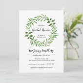 Invitation Verdure Aquarelle Vert Fête des mariées de couronn (Debout devant)