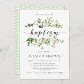 Invitation Verdure Baptême aquarelle Baptême (Devant / Derrière)