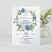 Invitation verdure bleue couronnes botaniques douche nuptiale (Debout devant)