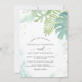 Invitation Verdure botanique, Aqua Mariage d'aquarelle bleu (Devant)