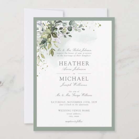 Invitation Verdure botanique classique Aquarelle florale (Devant)