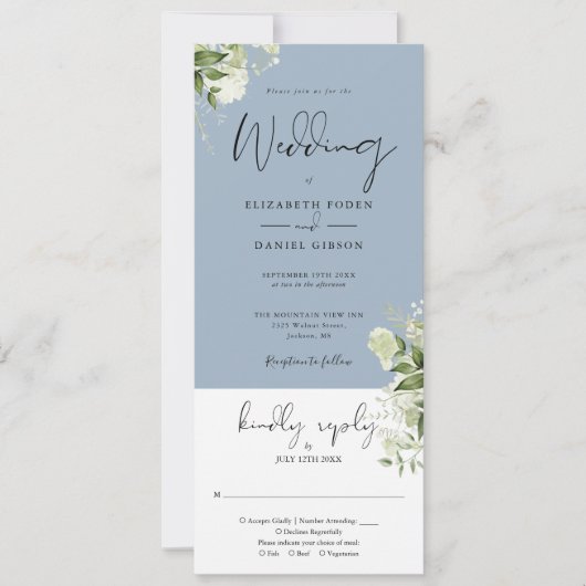 Invitation Verdure botanique Dusty Blue Tout en un Mariage (Devant)
