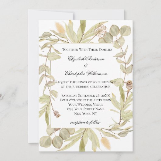 Invitation Verdure botanique Eucalyptus Mariage élégant (Devant)