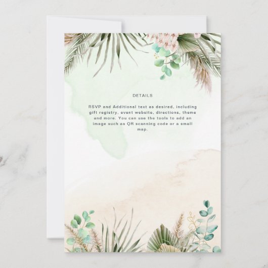 Invitation Verdure botanique Eucalyptus Pampas Mariage en her (Dos)