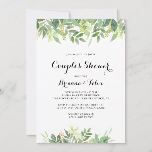 Invitation Verdure Botanique Feuillage Couples Douche (Devant)