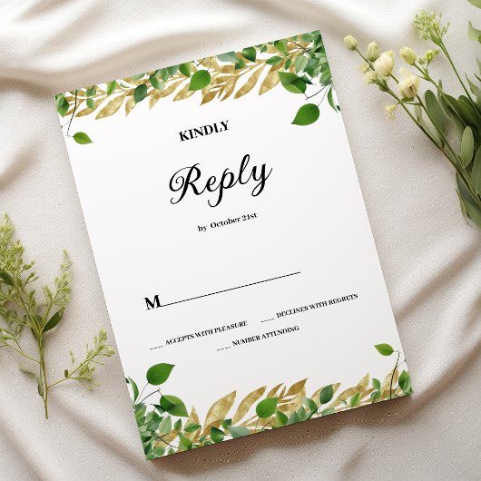 Invitation Verdure botanique feuille d'or Mariage RSVP