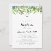 Invitation Verdure Botanique Foliage Calligraphie Baptême (Devant)
