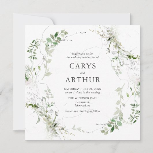 Invitation Verdure Botanique Mariage élégant (Devant)