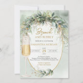 Invitation Verdure botanique moderne & or Brunch et bulle (Devant)