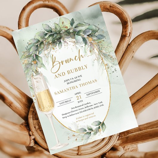 Invitation Verdure botanique moderne & or Brunch et bulle