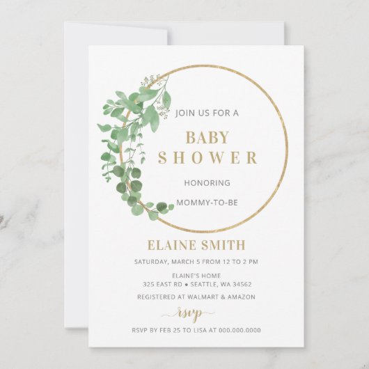 Invitation Verdure Botanique Or Genre Baby shower neutre (Devant)