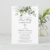 Invitation Verdure botanique Première communion Argent (Debout devant)