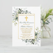 Invitation Verdure botanique Sainte Communion Sage Vert Or (Debout devant)
