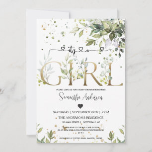 Invitation Verdure C'est une Fille Baby shower Eucalyptus Par