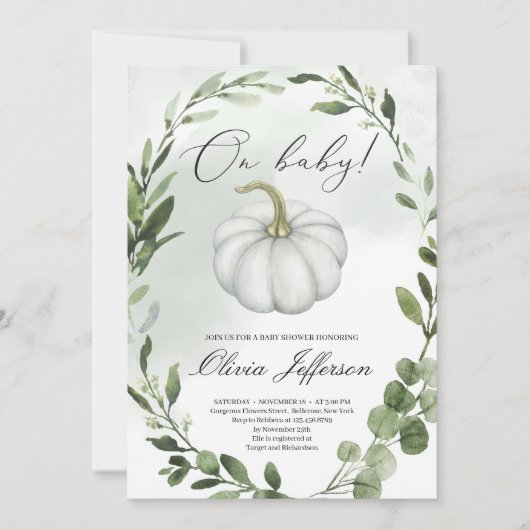 Invitation Verdure couronne petit citrouille baby shower d'au (Devant)