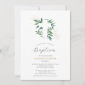 Invitation Verdure Croix Gold Foliage Baptême bébé bébé bébé (Devant)