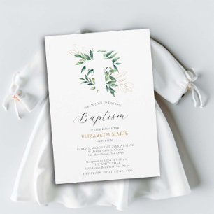 Invitation Verdure Croix Gold Foliage Baptême bébé bébé bébé