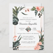 Invitation Verdure de la jungle tropicale | Fleur florale ros (Devant)