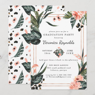 Invitation Verdure de la jungle tropicale   Fleur florale ros