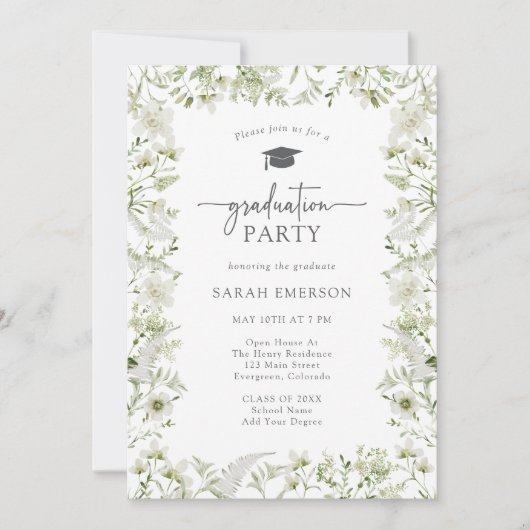 Invitation Verdure Élégante Graduation (Devant)
