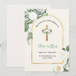 Invitation Verdure Et Baptême D'Or Baptême
