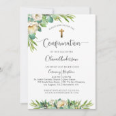 Invitation Verdure et blanc Or Jaune Confirmation Florale (Devant)
