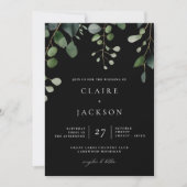 Invitation Verdure et Eucalyptus Moderne Mariage Noir (Devant)