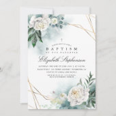 Invitation Verdure et fleurs blanches Élégant Baptême moderne (Devant)