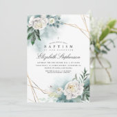 Invitation Verdure et fleurs blanches Élégant Baptême moderne (Debout devant)