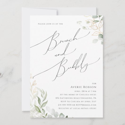 Invitation Verdure et or | Brunch et bulle (Devant)