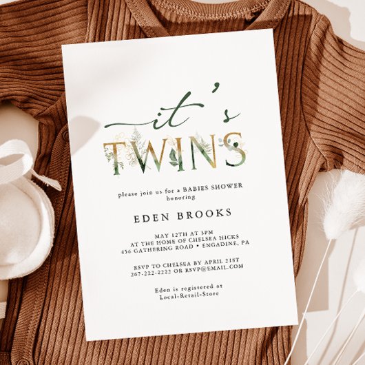 Invitation Verdure et or C'est le Baby shower jumeaux