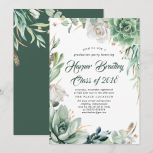 Invitation Verdure et or Élégante fête de fin d'études