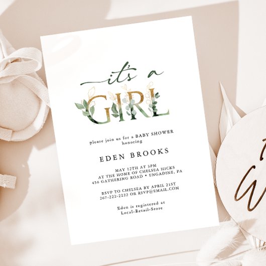 Invitation Verdure et or Laisser son Baby shower de fille
