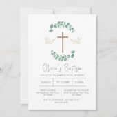 Invitation Verdure Eucalyptus Croix Oiseau Baptême baptême ba (Devant)