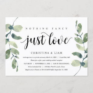 Invitation Verdure Eucalyptus, Encre noire, Fuite de noces