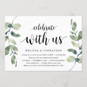 Invitation Verdure Eucalyptus, Encre noire, Mariage en fuite