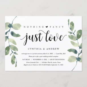 Invitation Verdure Eucalyptus, Encre noire, Mariage en fuite