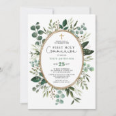 Invitation Verdure Eucalyptus Foliage Bouquet Sainte Communio (Devant)
