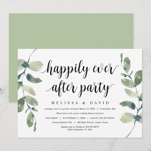 Invitation Verdure Eucalyptus, Mariage Moderne en Intime (Devant / Derrière)