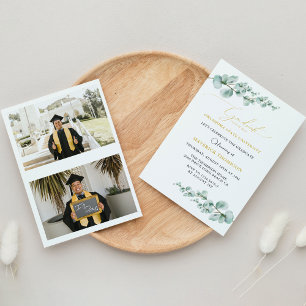Invitation Verdure Eucalyptus Metallic Gold Graduation