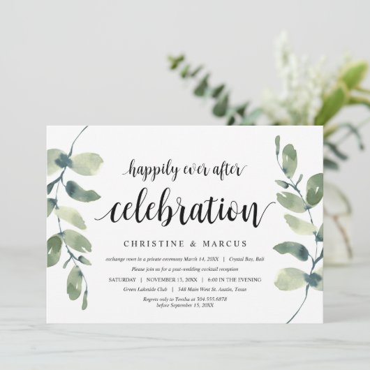 Invitation Verdure Eucalyptus, Noir, Mariage Intime (Debout devant)