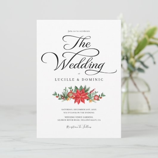 Invitation Verdure festive Script minimal Mariage de Noël (Debout devant)