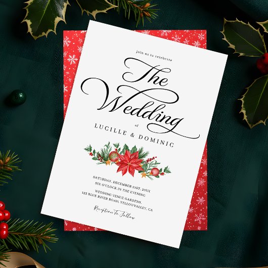 Invitation Verdure festive Script minimal Mariage de Noël