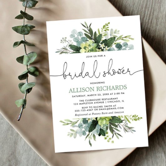 Invitation Verdure feuillage moderne douche nuptiale