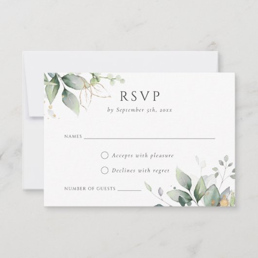 Invitation Verdure Feuille d'or Aquarelle Foliage Moderne RSV (Devant)