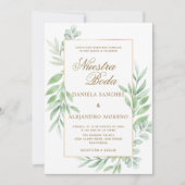 Invitation Verdure Feuille Gold Nuestra Boda Mariage espagnol (Devant)
