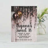 Invitation Verdure Feuille Rose Gold Lights Rustic Sweet 16 (Debout devant)