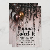 Invitation Verdure Feuille Rose Gold Lights Rustic Sweet 16 (Devant / Derrière)